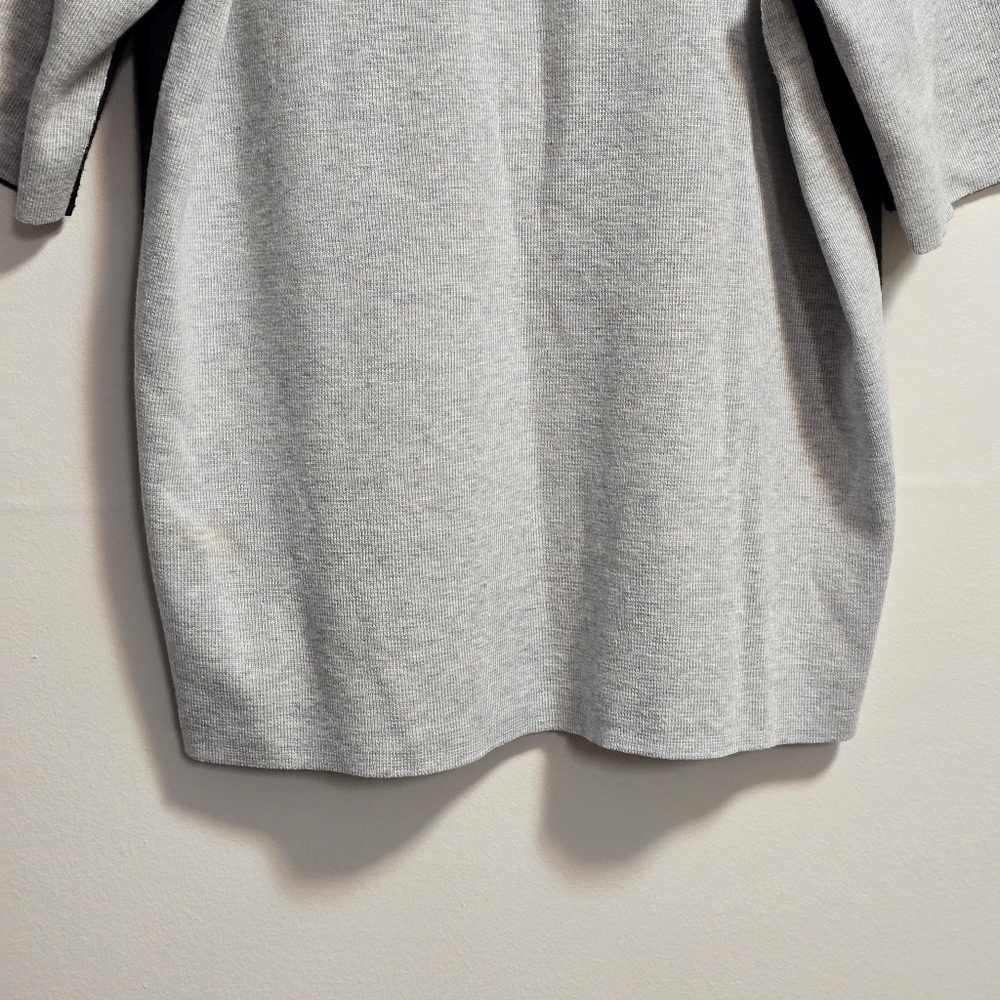 Oak + Fort Wool Blend Navy and Gray Color Block Short Sleeve Knit Top - Picture 6 of 8